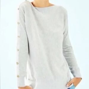 Lilly Pulitzer MILTON COOLMAX SWEATER gray Hyacint Pullover Buttons XXS